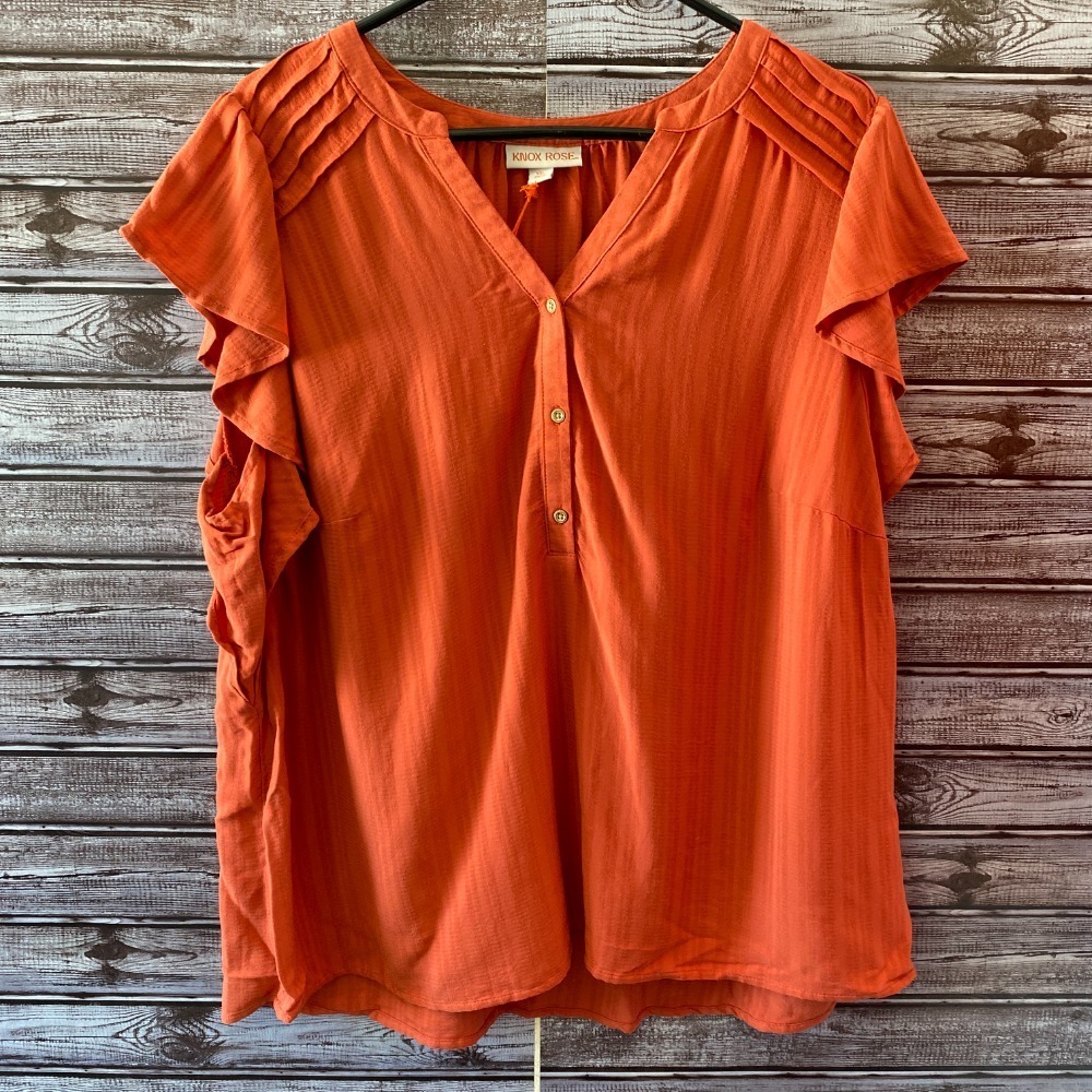Knox Rose Women's Top‎ Size XXL Orange Cap-Sleeve V-Neck NWT